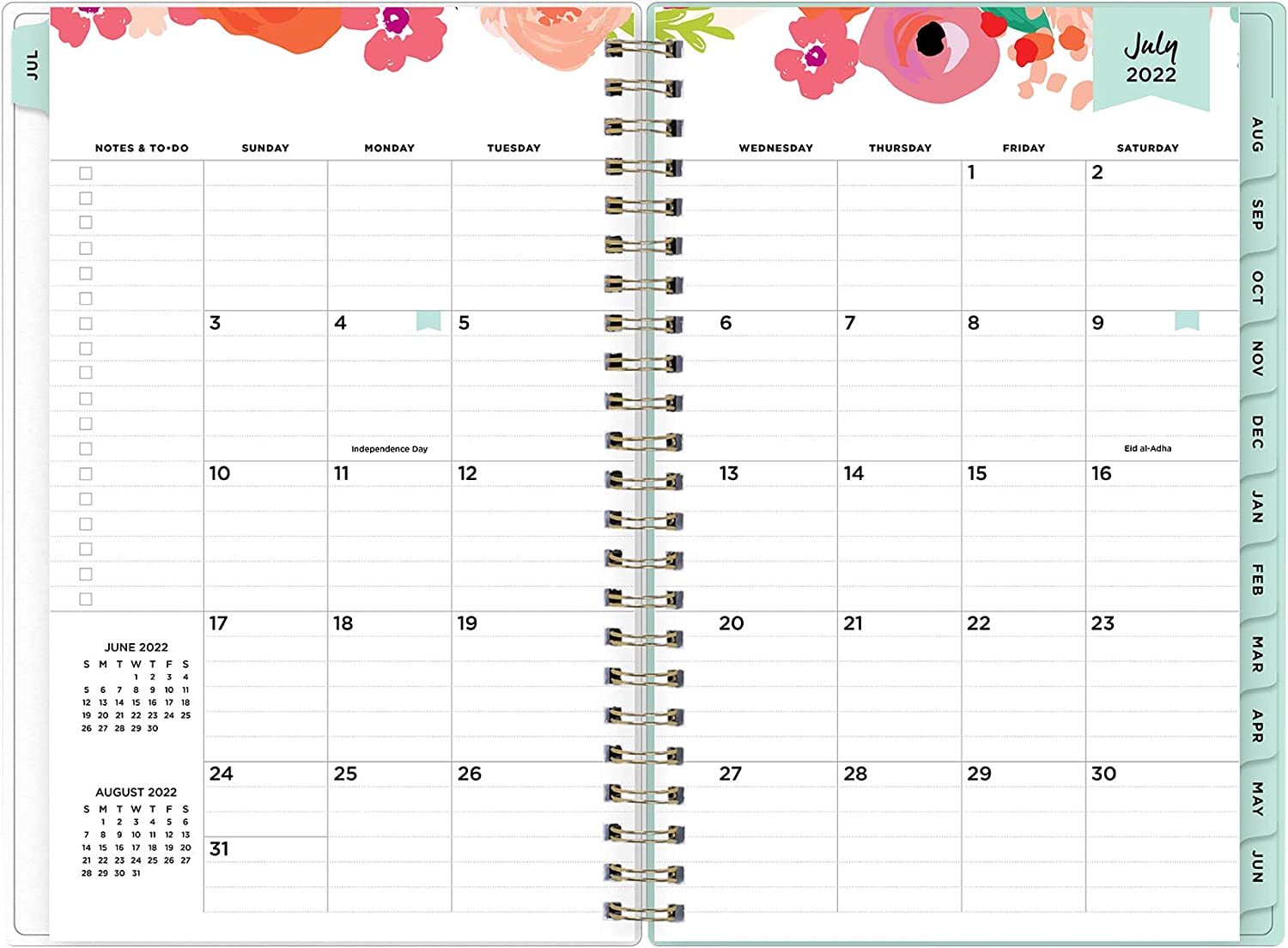 Day Designer for Blue Sky 2022-2023 Academic Year Weekly & Monthly Planner, 8.5" x 11", Frosted Cover, Wirebound, Secret Garden Mint (137896-A23) - Image 3